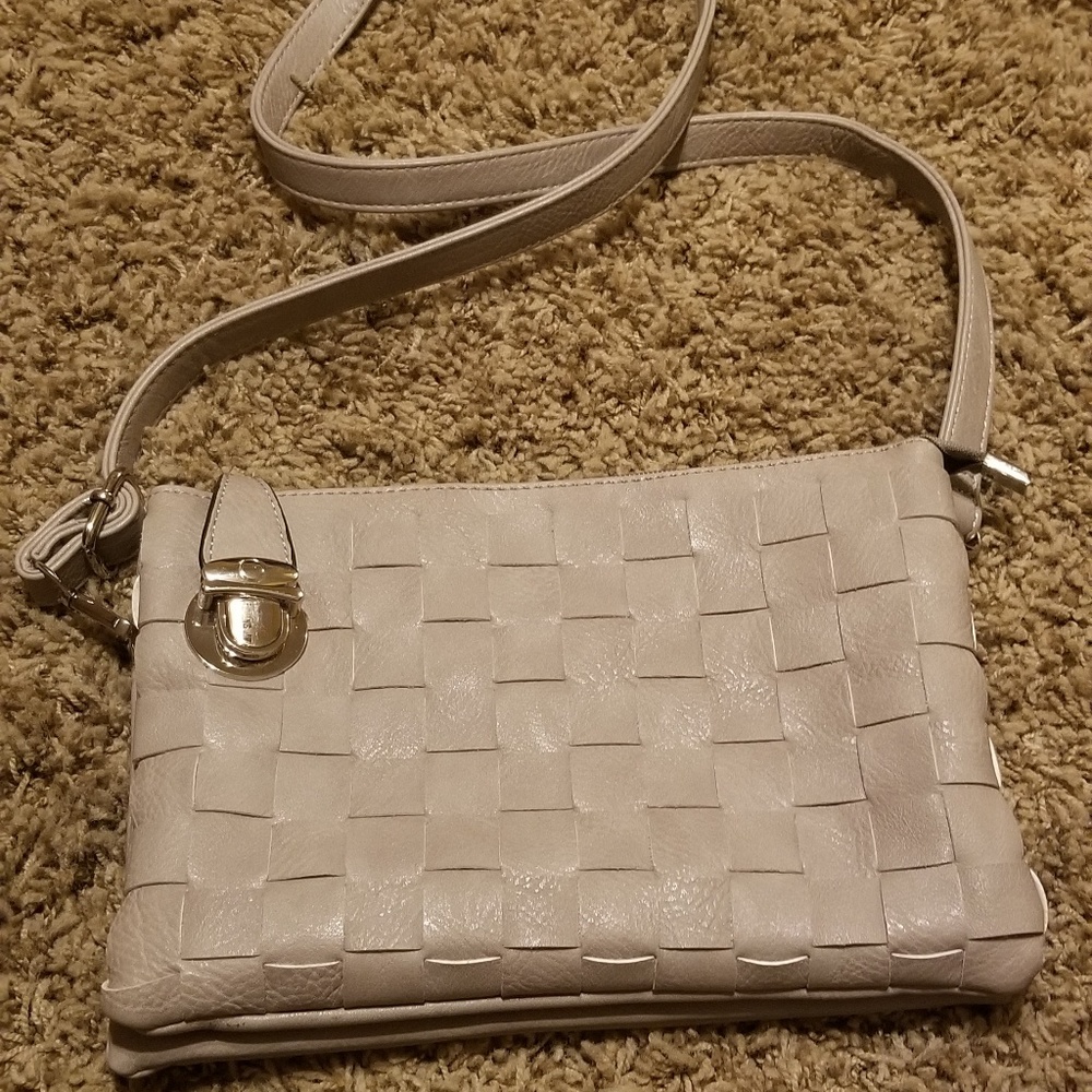 Grey/tan crossbody purse